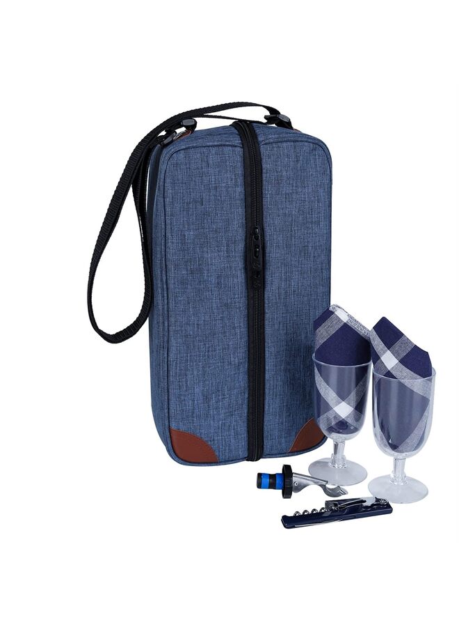 Wine Tote Bag with Cooler Compartment?Picnic Set Carrying Two Sets of Tableware - Image 2