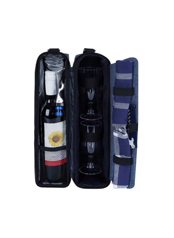 Wine Tote Bag with Cooler Compartment?Picnic Set Carrying Two Sets of Tableware - Image 1
