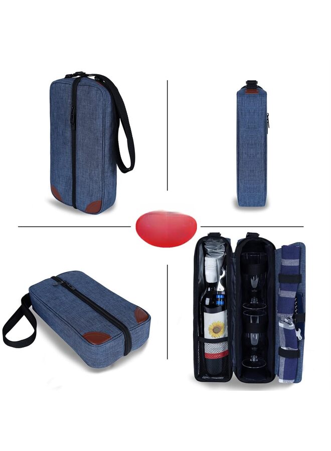 Wine Tote Bag with Cooler Compartment?Picnic Set Carrying Two Sets of Tableware - Image 5
