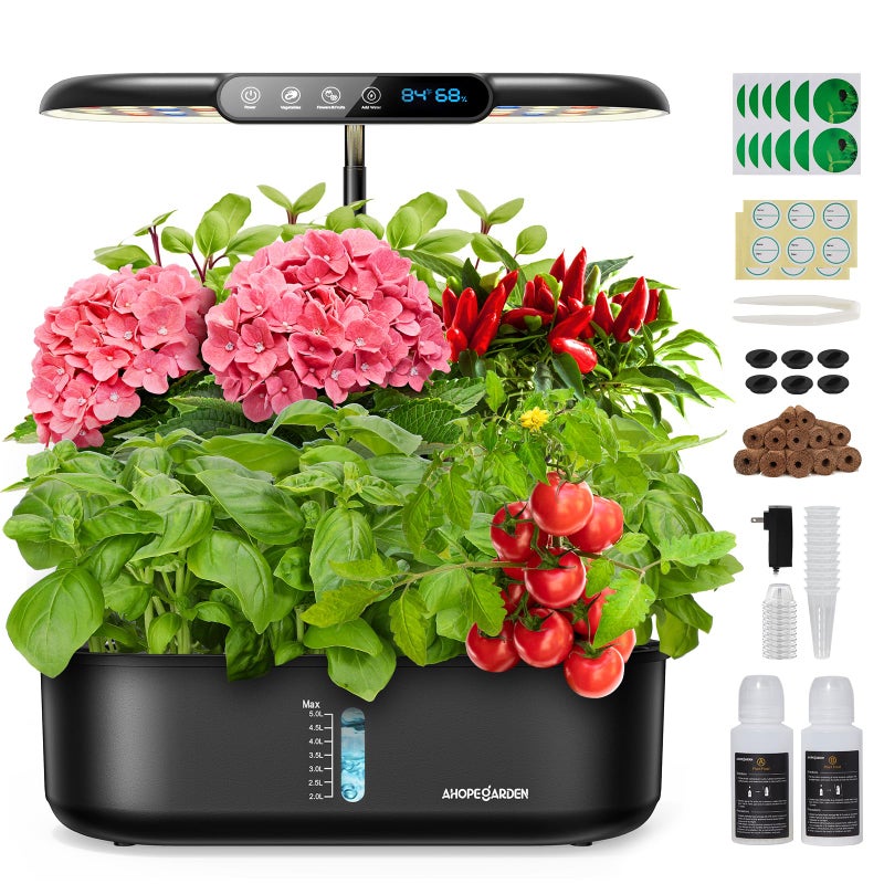 Ahopegarden Hydroponics Growing System kit Indoor Herb Garden 12 Pods Plant Germination Kit with LCD Display and LED Grow Light Smart Temp Humidity Detection Planter Grower for Fresh Vegetables - Image 2