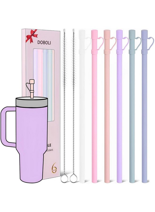 Doboli Doboli Replacement 12 inch Long Silicone Straw With Cover,Compatible with Stanley Owala 40 oz 30 oz Cup Tumbler, 6 Pack Reusable Straw with Cleaning Brush,for Stanley Tumbler Accessorie - Image 1
