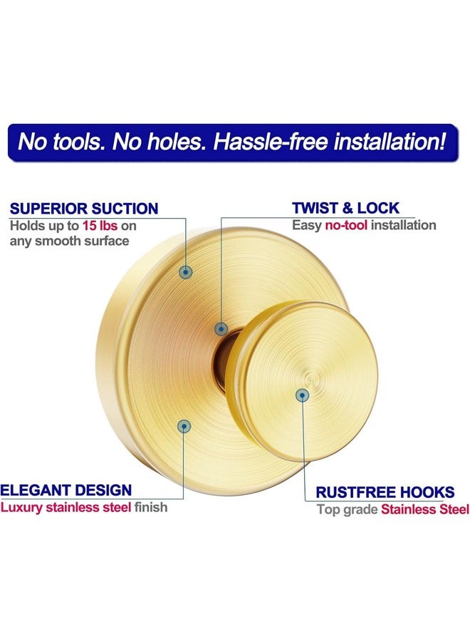 Luxe Hold No Drill Hooks Stainless Steel Waterproof Suction Cup Hooks Towel Bath Robe Hooks for Bathrooms (Gold 4 PCS) - Image 3