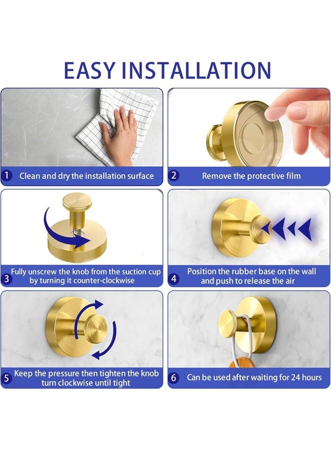 Luxe Hold No Drill Hooks Stainless Steel Waterproof Suction Cup Hooks Towel Bath Robe Hooks for Bathrooms (Gold 4 PCS) - Image 5
