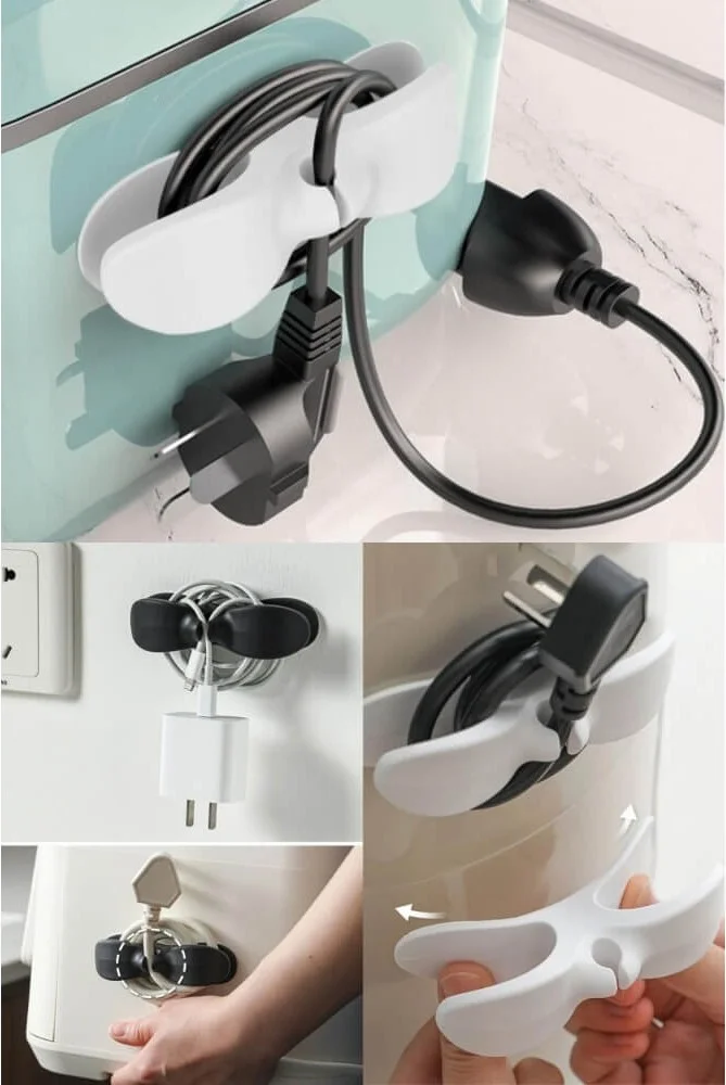 بييف Adhesive Practical Cable Collection and Winding Organizing Device Set of 4 White