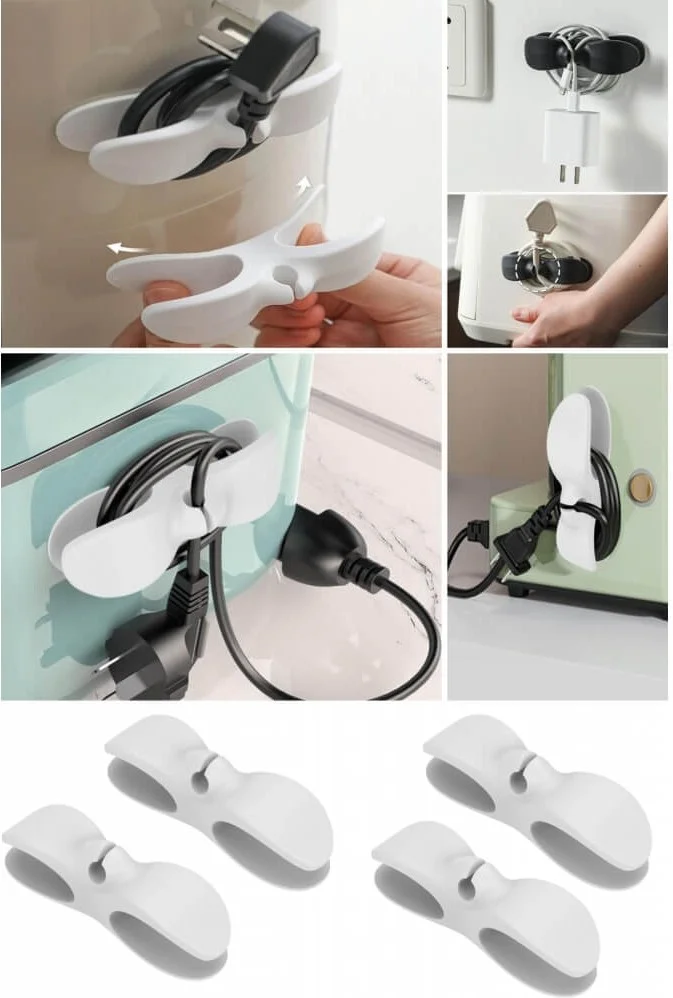 بييف Adhesive Practical Cable Collection and Winding Organizing Device Set of 4 White