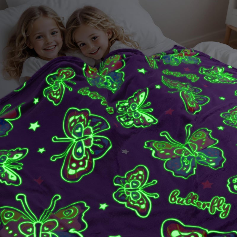 JAPDNK Glow in The Dark Blanket Butterfly Gifts for Girls Kids Soft Cozy Fleece Throw Blanket Birthday Easter Christmas Mothers Day Child Gifts Decor Stuff - Image 2