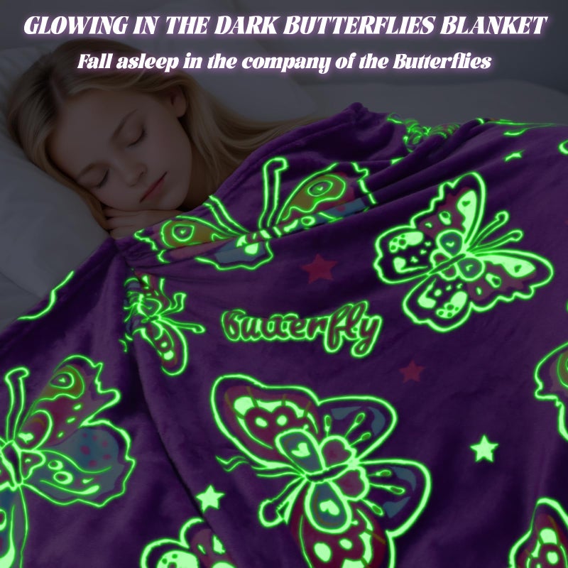 JAPDNK Glow in The Dark Blanket Butterfly Gifts for Girls Kids Soft Cozy Fleece Throw Blanket Birthday Easter Christmas Mothers Day Child Gifts Decor Stuff - Image 3