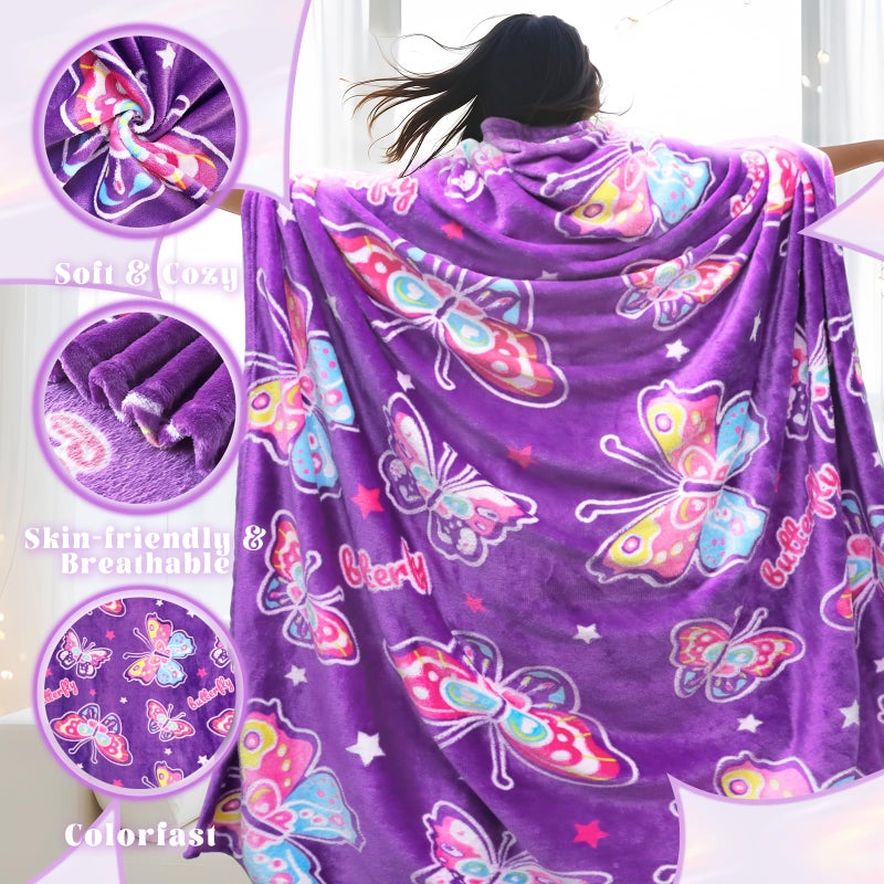 JAPDNK Glow in The Dark Blanket Butterfly Gifts for Girls Kids Soft Cozy Fleece Throw Blanket Birthday Easter Christmas Mothers Day Child Gifts Decor Stuff - Image 5