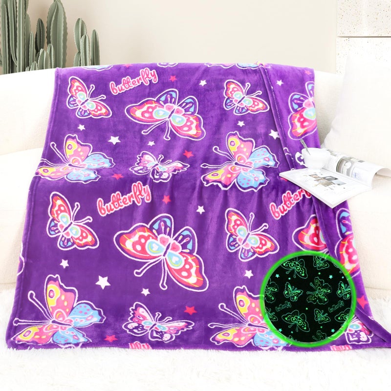 JAPDNK Glow in The Dark Blanket Butterfly Gifts for Girls Kids Soft Cozy Fleece Throw Blanket Birthday Easter Christmas Mothers Day Child Gifts Decor Stuff - Image 1