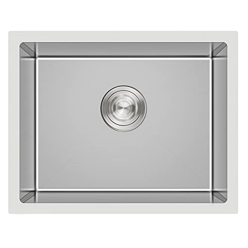TSIBOMU 24 inch Undermount Kitchen Sink, 24 x 18 inch Single Bowl Stainless Steel Handmade Undermount Kitchen Sink with Sink Strainer, Brushed - Image 1