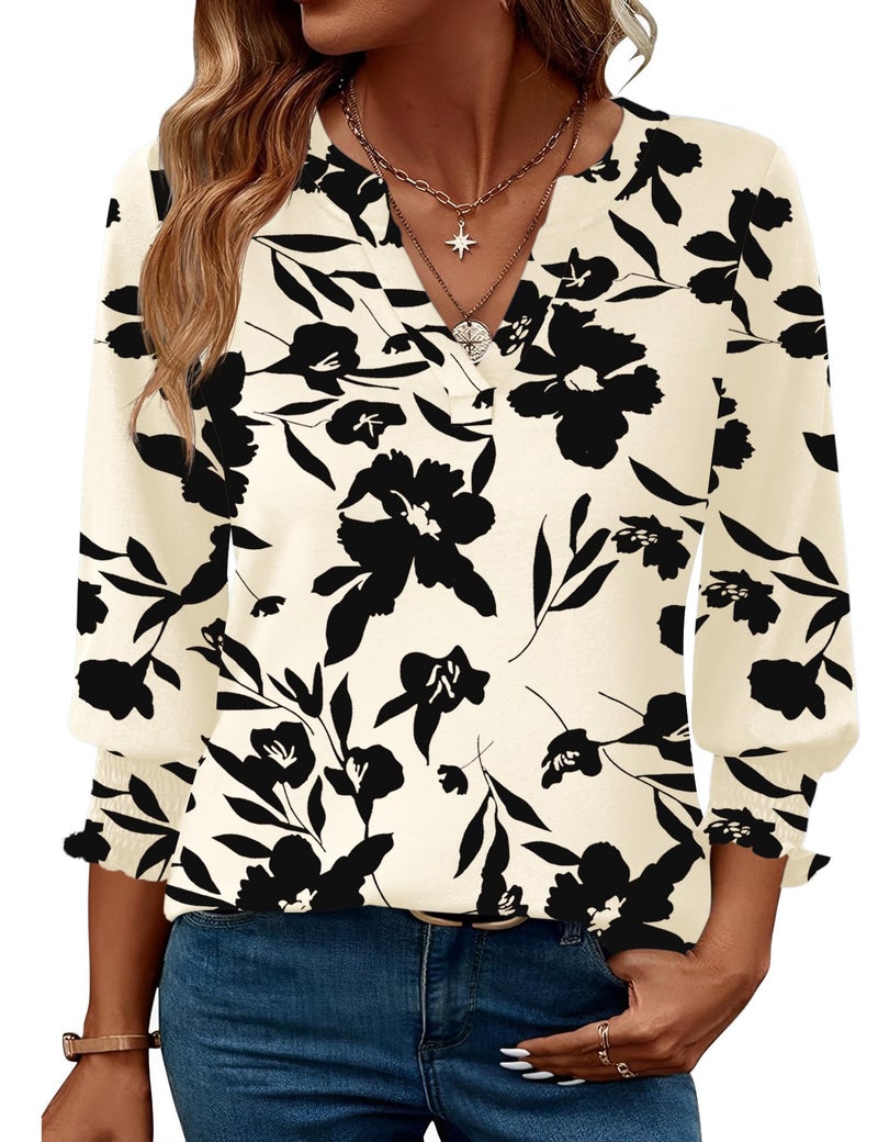 LOMON Women's 2026 Fashion Tops 3/4 Length Sleeve Business Casual Blouses Summer Tees Shirts - Image 1