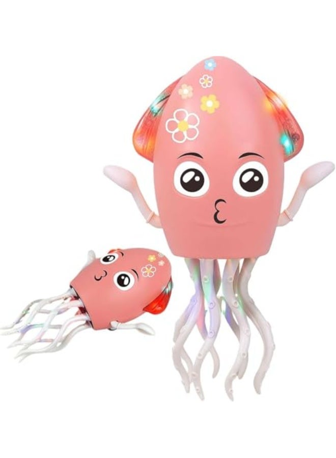 لعبة الأخطبوط الكهربائي الراقص، حبار زاحف مع تجنب العقبات التلقائي وأضواء LED، لعبة موسيقية تفاعلية قابلة لإعادة الشحن عبر USB (وردية) - Image 1