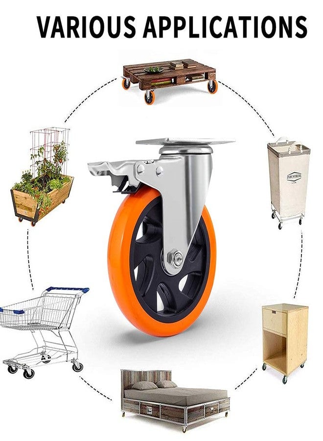 RONTENO Carbon 4 Inch Casters Wheels Swivel Roller Industrial for Trolley, 4Pc(Orange) - Image 2