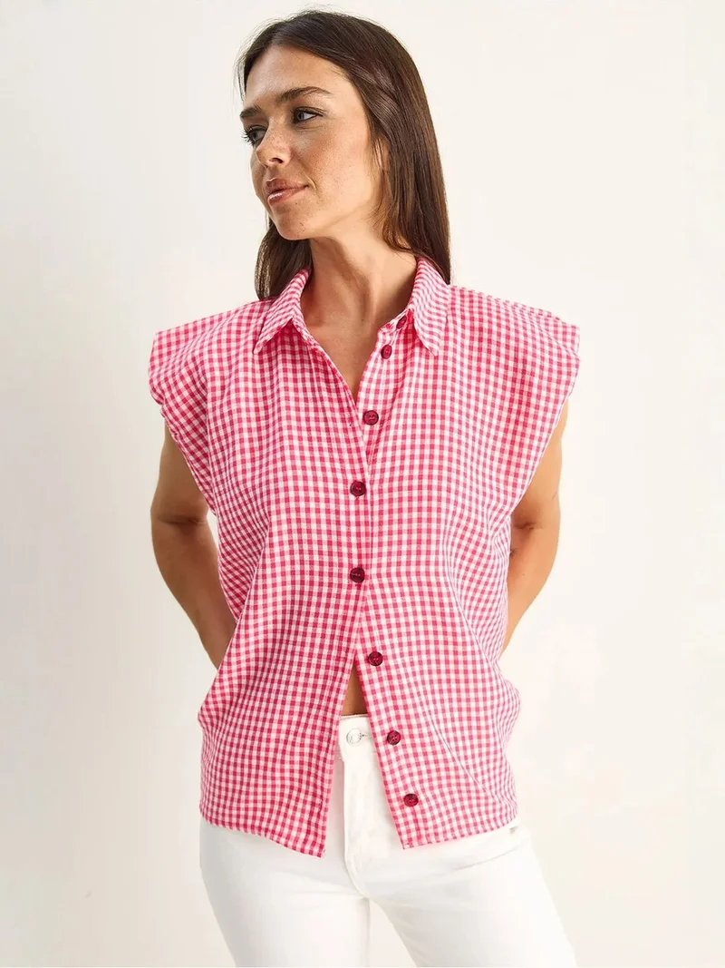 بيانكو لوتشي LUCCI Gingham Cotton Sleeveless Shirt