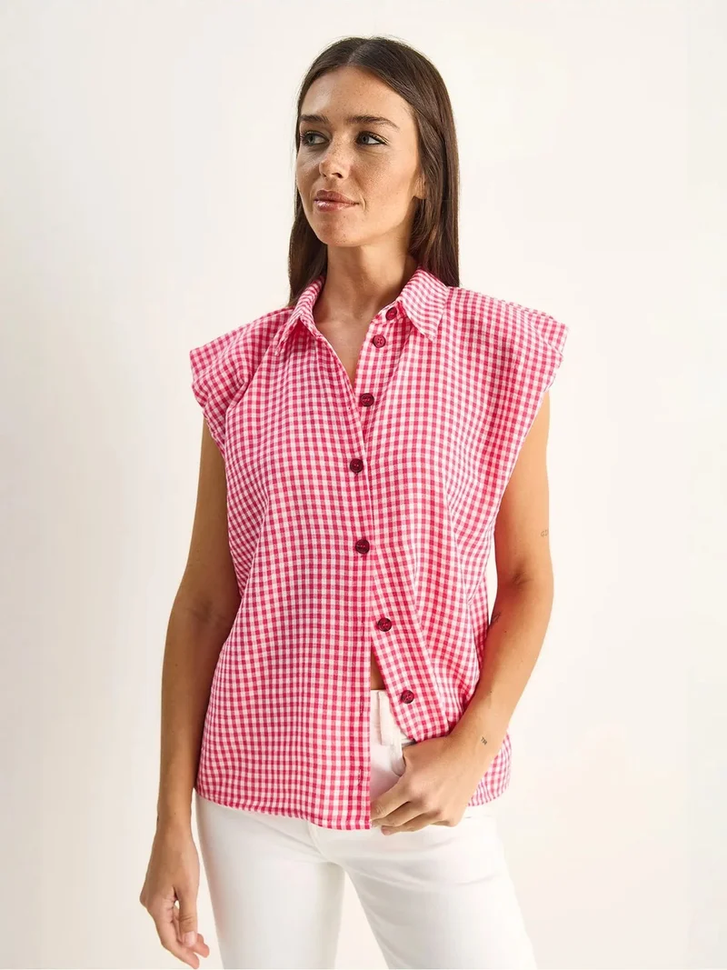 بيانكو لوتشي LUCCI Gingham Cotton Sleeveless Shirt
