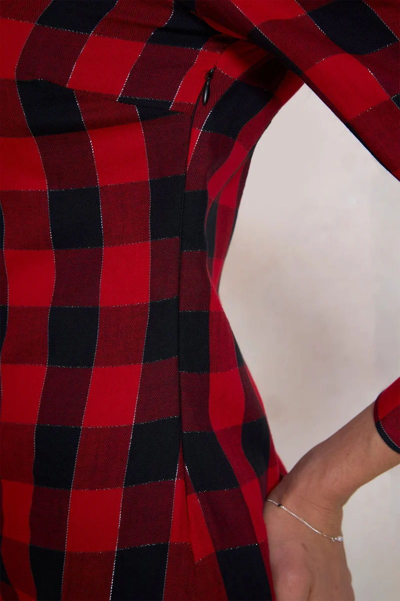 Virgio Plaid Tie-Neck Dress