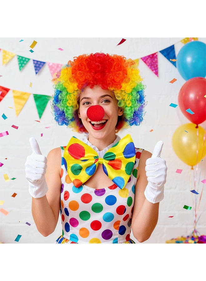 Clown Costume Set Clown Rainbow Wig Nose Bow Tie White Gloves Accessories for Parties Carnivals Pretend Play Women Men Adults - Image 3