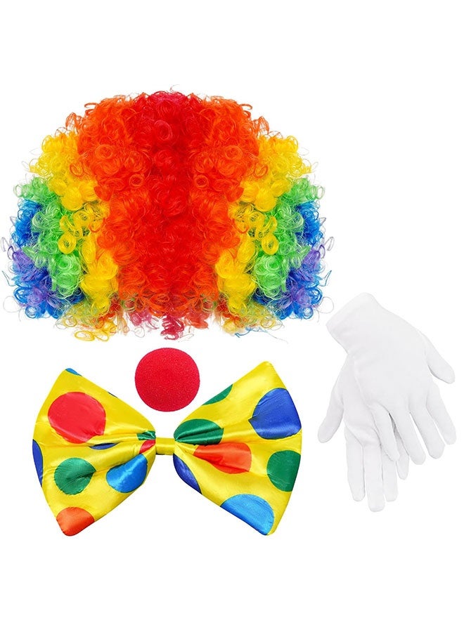 Clown Costume Set Clown Rainbow Wig Nose Bow Tie White Gloves Accessories for Parties Carnivals Pretend Play Women Men Adults - Image 1