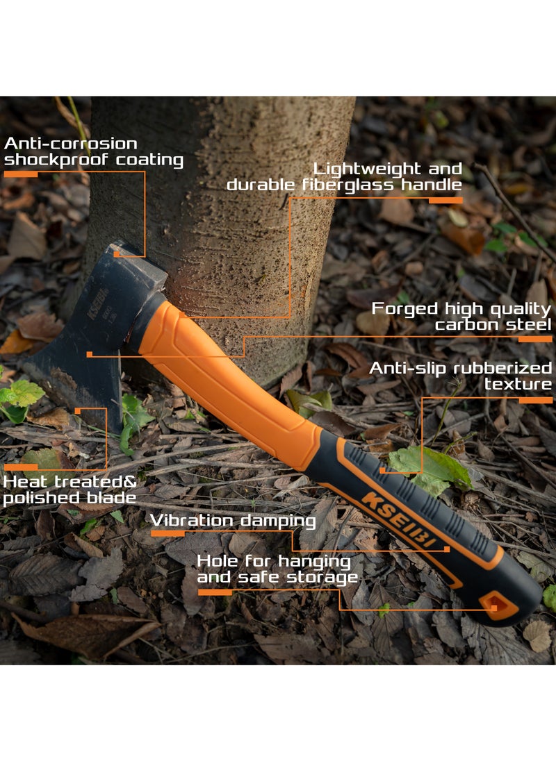 KSEIBI - KSEIBI Wood Axe, Small Outdoor Camp Hatchet for Splitting and Kindling Wood, Forged Steel Blade with Anti-Slip and Shock Reduction Handle Great Throwing Axes and Hatchets - Image 1