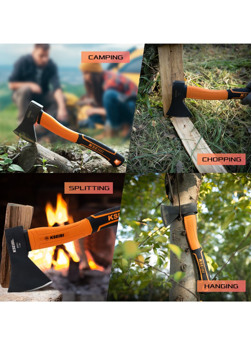 KSEIBI - KSEIBI Wood Axe, Small Outdoor Camp Hatchet for Splitting and Kindling Wood, Forged Steel Blade with Anti-Slip and Shock Reduction Handle Great Throwing Axes and Hatchets - Image 1