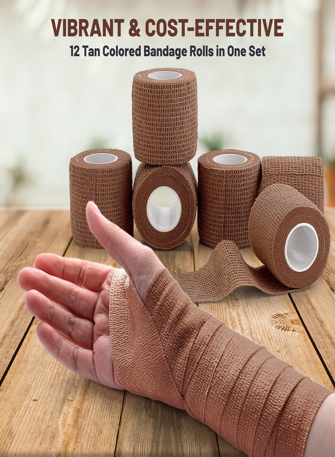 MEDca Self Adherent Cohesive Tape - 2" x 5 Yards, 12 Pack (Medium Tan Self Adhesive Bandage Rolls & Sports Athletic Wrap for Ankle, Wrist, Knee Sprains and Swelling - Image 3