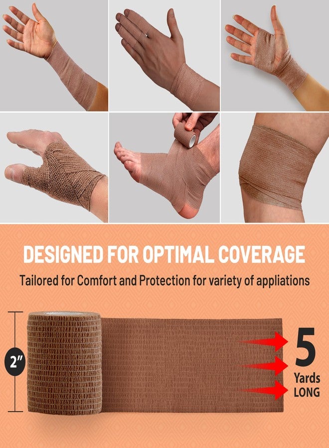 MEDca Self Adherent Cohesive Tape - 2" x 5 Yards, 12 Pack (Medium Tan Self Adhesive Bandage Rolls & Sports Athletic Wrap for Ankle, Wrist, Knee Sprains and Swelling - Image 2