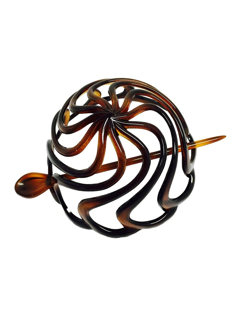 Parcelona Parcelona French Swirls Celluloid Chignon Hair Slide Pin Thru 3.5" Bun Cover Ponytail Round Hair Clips for Women Styling Girls Hair Accessories No Slip Durable, Made in France(Tortoise Shell) 