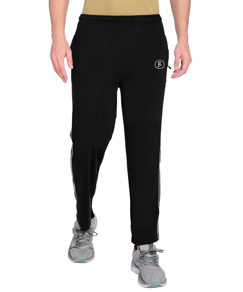 Btag Mens Regular Fit Comfortable Cotton Track Pants with Both Side Zipper Pocket |Stretchable & Dry fit Trouser | Sports Lower for Running, Gym, Casual Wear, Leisure Activities Pack of 1 Black_XL - Image 1