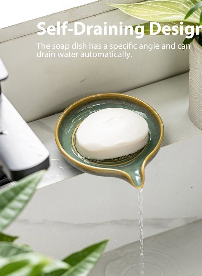 Zoeeker Ceramic Soap Dish, Self Draining Soap Holder Bar Soap Dish for Bathroom Kitchen Counter Soap Saver Tray Keep Soap Bar Dry Easy to Clean, Blue and Green - Image 5