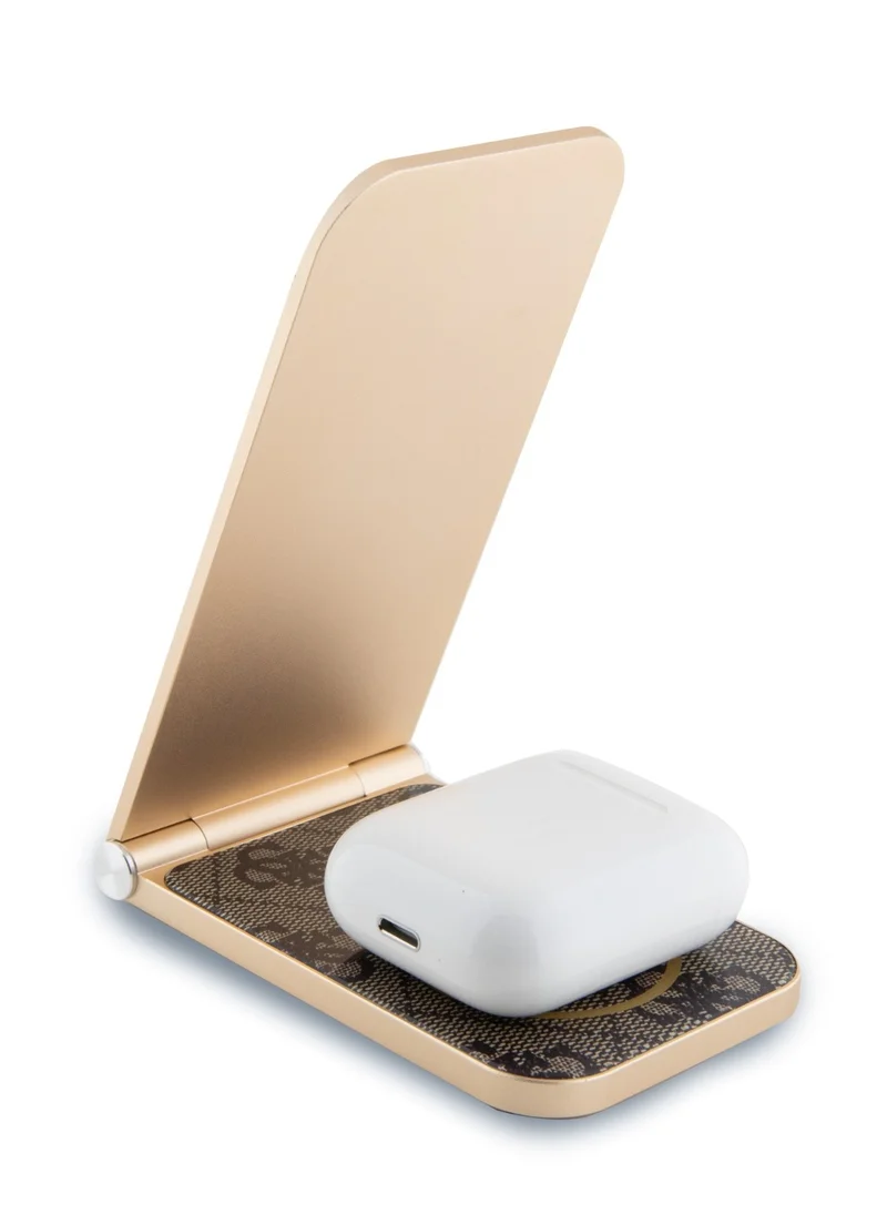 GUESS 15W Magnetic Foldable Desk Wireless Charger with Pattern - Brown