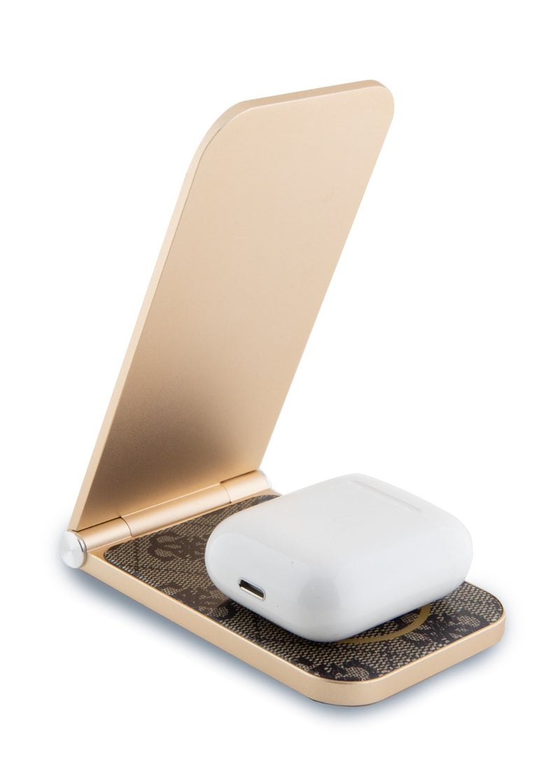 GUESS - 15W Magnetic Foldable Desk Wireless Charger with Pattern - Brown - Image 1