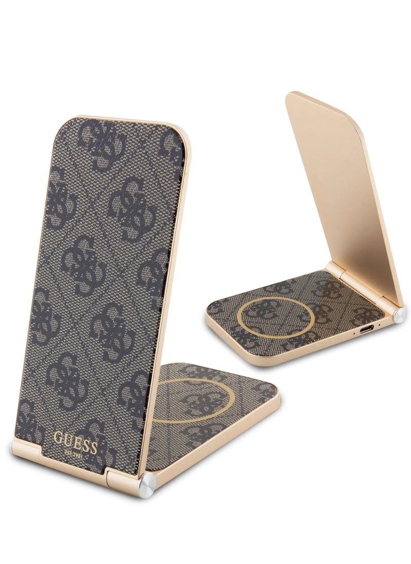GUESS - 15W Magnetic Foldable Desk Wireless Charger with Pattern - Brown - Image 1
