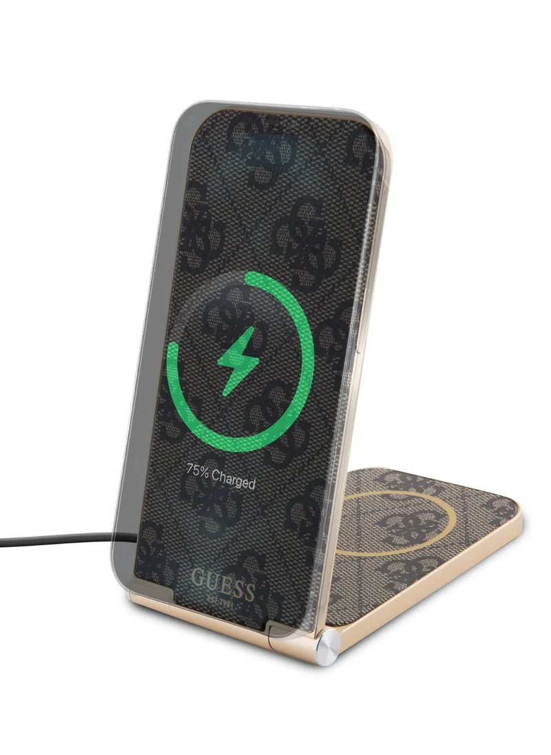 GUESS 15W Magnetic Foldable Desk Wireless Charger with Pattern - Brown