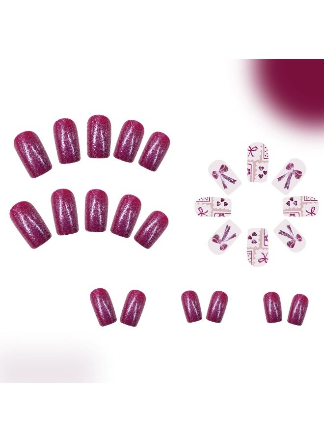 Goolsky Medium Square Press-on Nails with Bow Heart & Fine Glitter for Cute Gentleness - Image 5