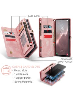 CaseMe For Samsung Galaxy S23 Ultra Wallet Case, Zipper Purse Folio Leather Wallet with Card Holder Wrist Strap, 2-in-1 Detachable Magnetic Shockproof Full Body Protective Back Cover (Pink)  - Image 3