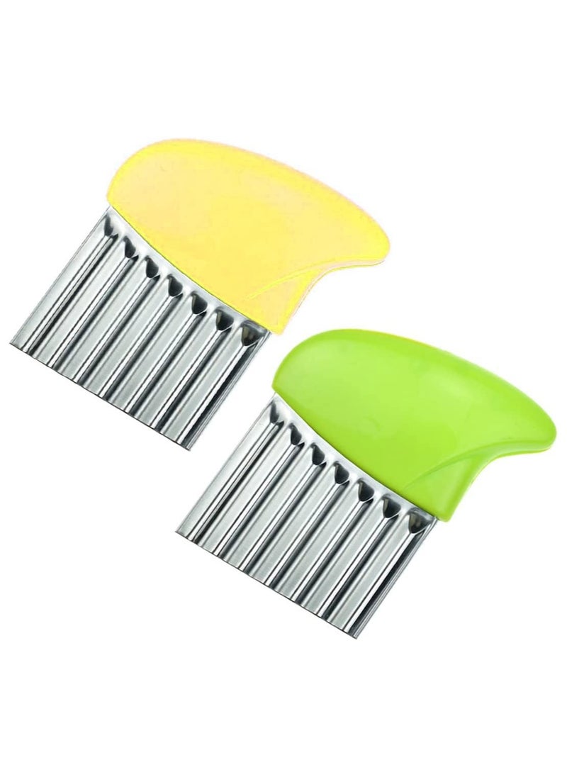 sokany 2 Pieces Crinkle Cut Tool, Multifunctional Wavy Chopper, Stainless Steel Tool Assistant, Suitable for Fruits, French Fry Cutter, Safe Cutting, Must Have Kitchen Gadgets (Yellow, Green)  - Image 1