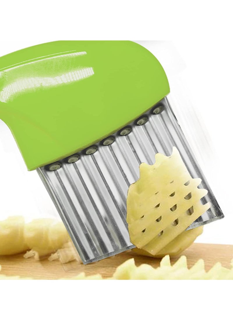 sokany 2 Pieces Crinkle Cut Tool, Multifunctional Wavy Chopper, Stainless Steel Tool Assistant, Suitable for Fruits, French Fry Cutter, Safe Cutting, Must Have Kitchen Gadgets (Yellow, Green)  - Image 5