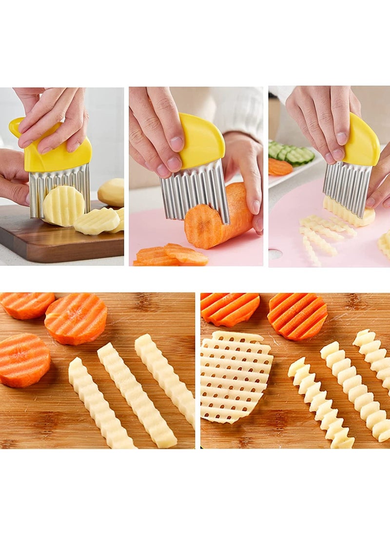 sokany 2 Pieces Crinkle Cut Tool, Multifunctional Wavy Chopper, Stainless Steel Tool Assistant, Suitable for Fruits, French Fry Cutter, Safe Cutting, Must Have Kitchen Gadgets (Yellow, Green)  - Image 4