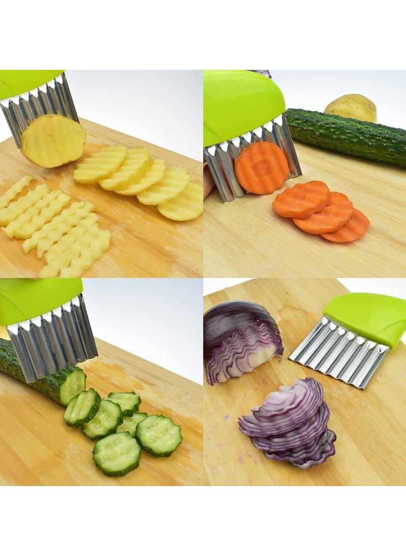 sokany 2 Pieces Crinkle Cut Tool, Multifunctional Wavy Chopper, Stainless Steel Tool Assistant, Suitable for Fruits, French Fry Cutter, Safe Cutting, Must Have Kitchen Gadgets (Yellow, Green)  - Image 3