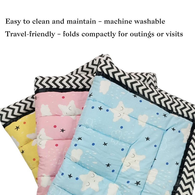 Fabrify Baby Mattress | Sleeping Mat | New Born Supper Soft Mattress |Godadi | Quilt | Cotton Sleeping Mat For New Born Baby (0-1 Year) Pack of 3, Multicolored,Tight Top - Image 3