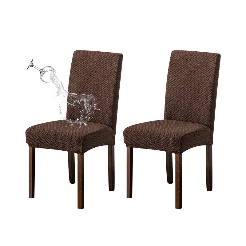 Genina Waterproof Chair Covers for Dining Room Chair Covers Dining Chair Slipcovers Stretch Kitchen Parsons Chocolate 2 PCS