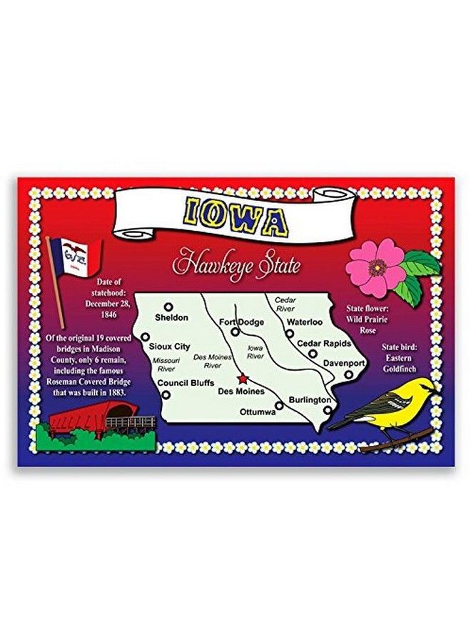 Postcard Fair Iowa State Map Postcard Set Of 20 Identical Postcards. Post Cards With Ia Map And State Symbols. Made In Usa. - Image 1