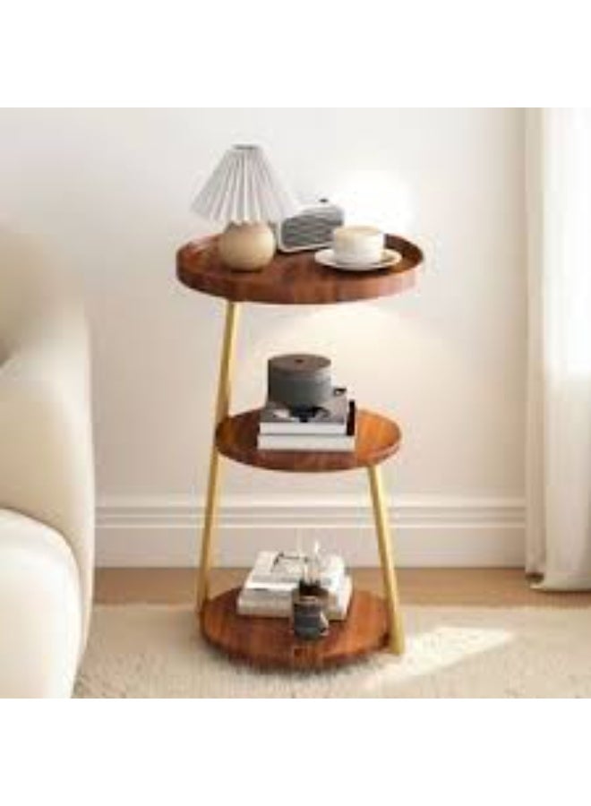 3-Tier Wooden Round Modern Side Table，Metal Frame Round Sofa Table, Small Space Coffee Table - Image 2