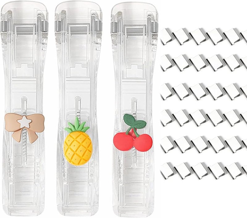 Portable Binder Clip Stapler With 100 Reusable Clips Fruit B Color Push Clip Binding Folder - Image 1