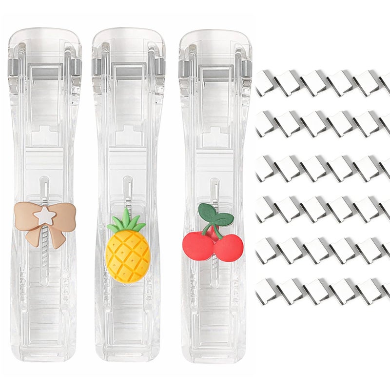 Portable Binder Clip Stapler With 100 Reusable Clips Fruit B Color Push Clip Binding Folder - Image 2
