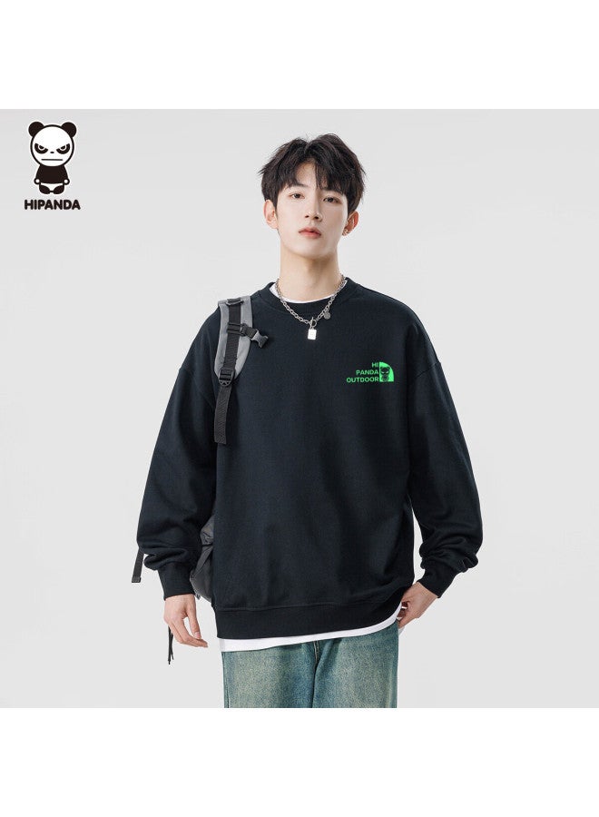 Hipanda o Panda Sweatshirt For Men, Autumn Round Neck Loose Trendy Brand, Glow-in Color-changing Long Sleeve Jacket Top For Men, Black, Size M - Image 1