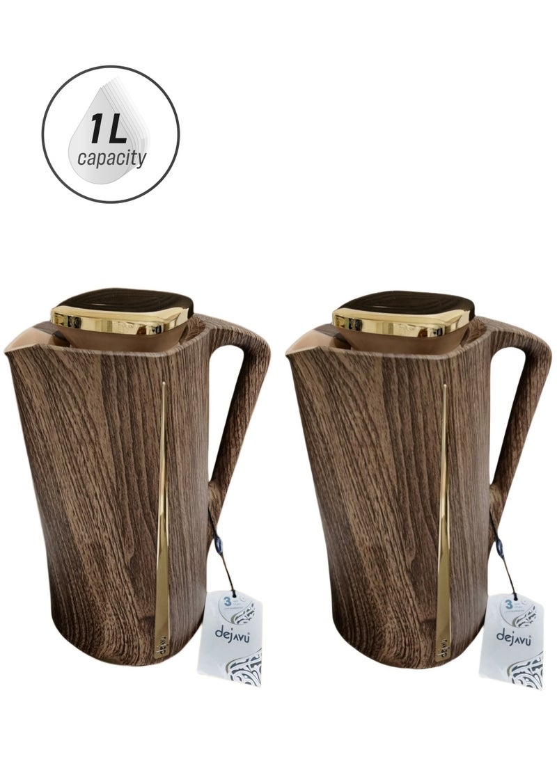 Dejavu 2 Piece Thermos Set 1L + 1L Wooden/ Golden