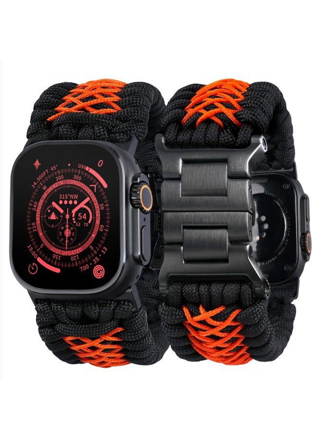 Tefeca Titan Series Paracord Band Compatible with Apple Watch Ultra 2/Ultra 49mm, Series 10 46mm, Series 9/8/7 45mm, SE2/SE/6/5/4 44mm, and Series 3/2/1 42mm (Ember,XL for 49/46/45/44/42mm) - Image 1