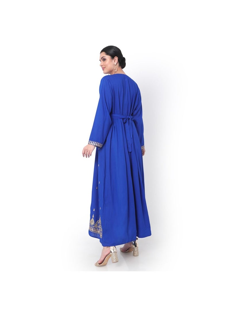 HANA & SARA LONG EMBROIDERED VISCOSE SOLID BLUE COLOUR ARABIC JALABIYA DRESS  - Image 2