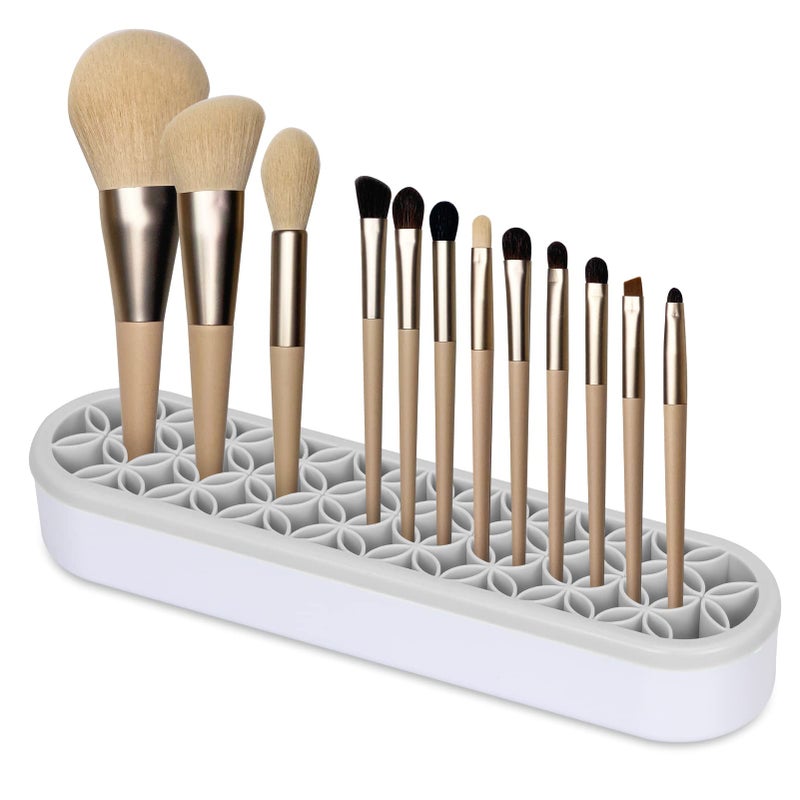 Unaone Silicone Makeup Brush Holder Multipurpose Beauty Tool Organizer Make up Brush Storage Stand for Painting Pen Brushes Nail Clippers Drill Pens Ruler Sewing Craft Tools Grey